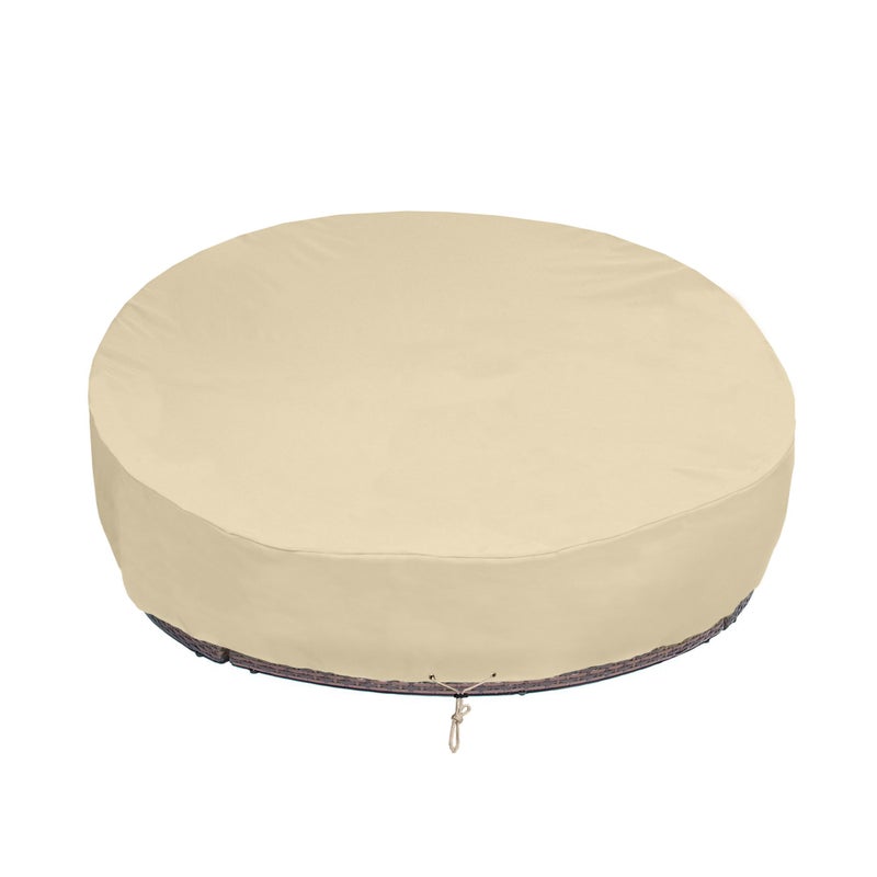 SunPatio Round Patio Daybed Cover 88 Inch, Heavy Duty Waterproof Outdoor Canopy Daybed Sofa Cover with Taped Seam, 85"L Ã— 88"W Ã— 35" /16"H, All Weather Protection, Beige - Image 1